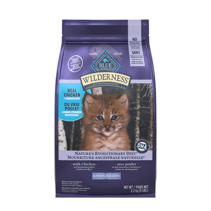 Blue Buffalo Wilderness with Chicken Natural High-Protein Grain-Free Dry Kitten Food, Real Chicken First, Antioxidant-Rich LifeSource Bits Support Immunity, DHA & ARA for Development, 2.2kg/5 lbs.