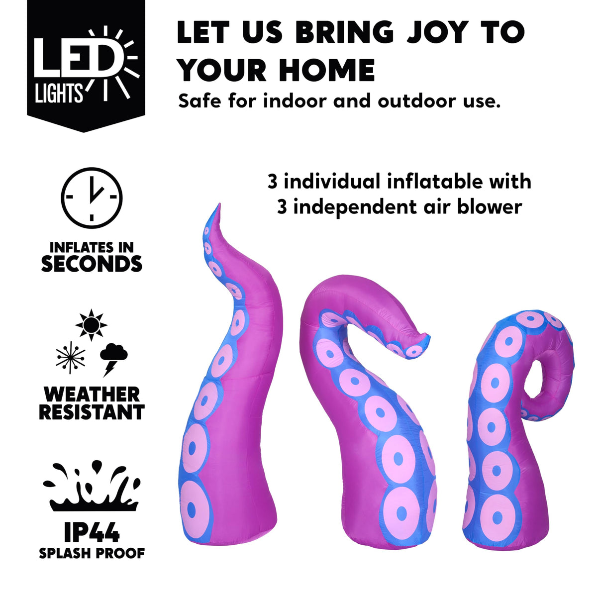 Joiedomi 3 Pcs Halloween Inflatables Octopus Tentacle Outdoor Window Decorations, Octopus Legs with Build-in LEDs, Halloween Front Door Window Roof Prop, Outdoor Holiday Blow up Decor for Garden Lawn 🍁 All In One Marketplace Canada
