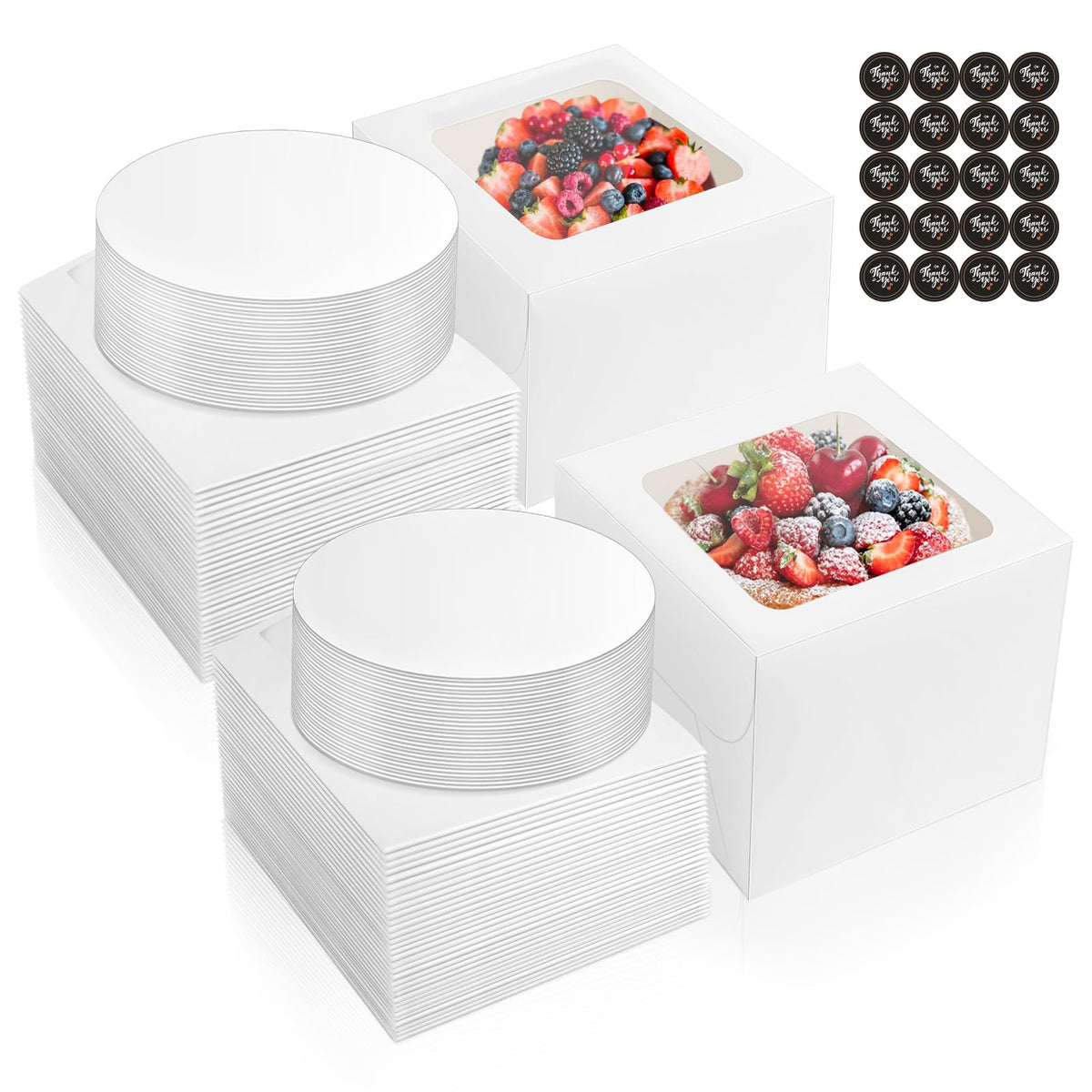 40 Pcs Cake Boxes with Window, 10” x 10” x 5” White Tall Bakery Box Set (20pcs Boxes & 20pcs Boards), Paperboard Cake Baker Box for Bakery, Cakes, Pastries 🍁 All In One Marketplace Canada