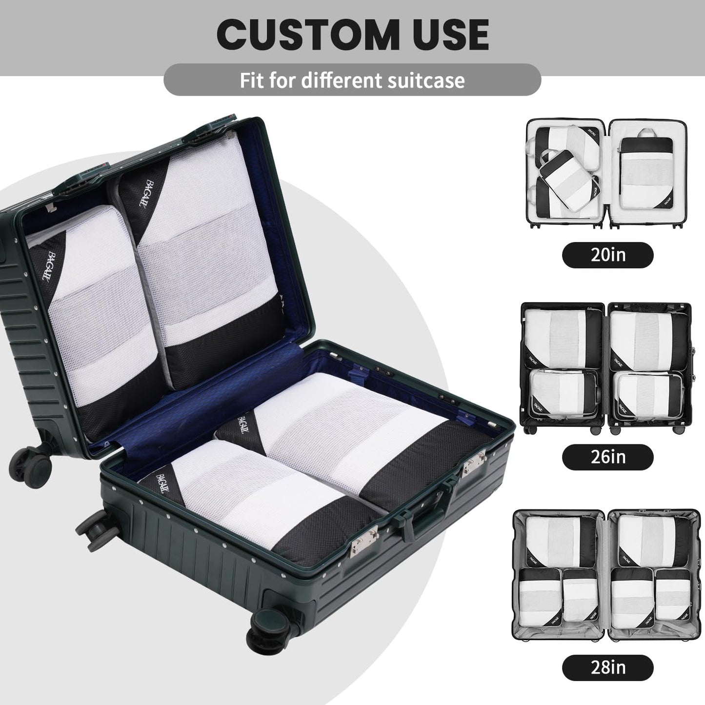 BAGAIL 6 Set/8 Set Compression Packing Cubes, Ultralight Expandable Packing Organizers for Carry on Travel Luggage(6set Jet Black) - Available at All In One Marketplace Canada