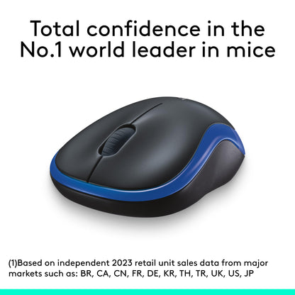 Logitech M185 Compact Ambidextrous Wireless Mouse with Rubber Grips - Blue