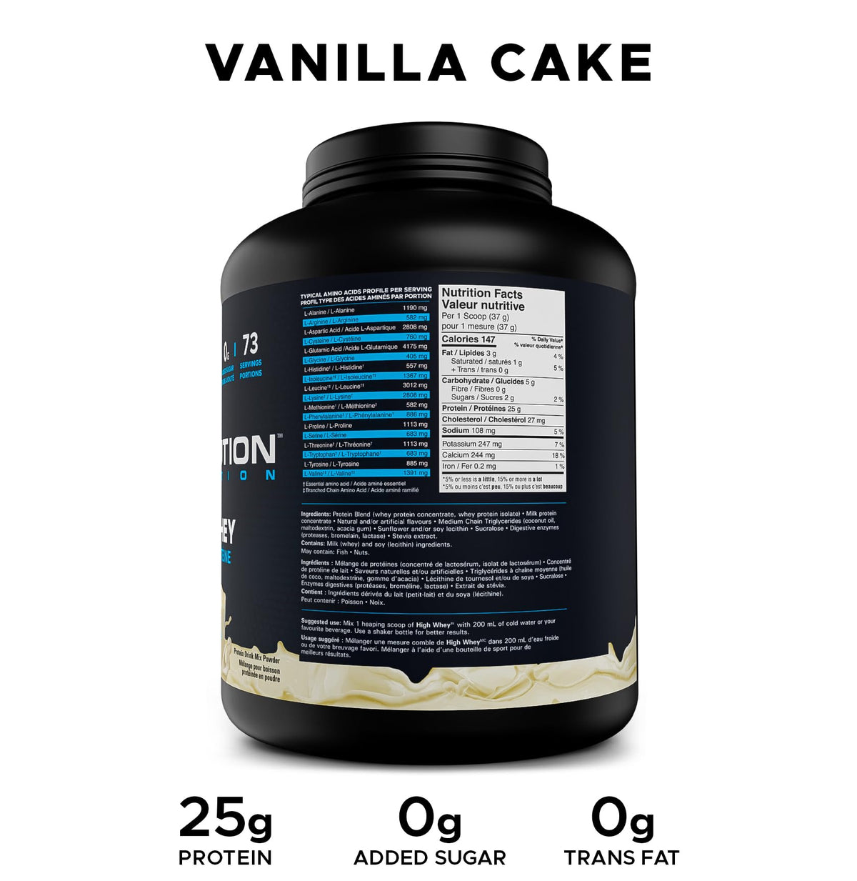 Revolution Nutrition, High Whey, Protein Powder 6LB, Whey Protein, Gluten Free, 25g of Protein Per Scoop, 2.7kg, 73 Servings (Vanilla Cake, 6 Pound) 🍁 All In One Marketplace Canada