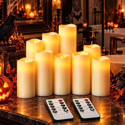 9 Pack Ivory Real Wax Flameless Candles, Gradient Height LED Taper Candles with Realistic Flickering Flame, 2 Remote Control Battery Operated Candles for Home, Wedding, Holiday Decor 🍁 All In One Marketplace Canada