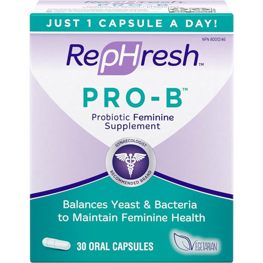 RepHresh Pro-B Probiotic Feminine Supplement, Balances Yeast and Bacteria, Womens Probiotic, Restore Healthy, Vaginal Flora with L. rhamnosus GR-1 & RC-14, 30 Oral Capsules - Available at All In One Marketplace Canada