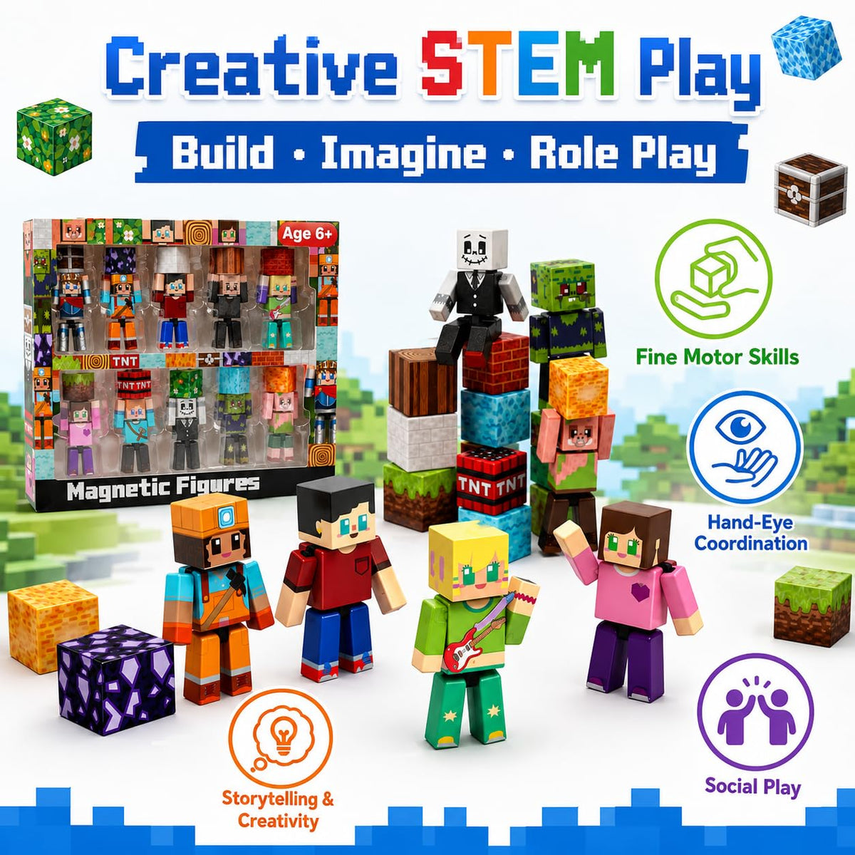 20 PCS Magnetic Action Figures Playset - Magnetic Building Blocks, Magnet Cubes and Rotatable Figures Character Toys for Kids, STEM Toys, Christmas Birthday Gift for 3+ Year Old Boys Girls 🍁 All In One Marketplace Canada