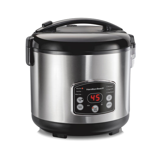 Hamilton Beach Digital Programmable Rice Cooker & Food Steamer, 14 Cups Cooked (7 Cups Uncooked), Stainless Steel, Steam & Rinse Basket, Delay Start, Model 37548MN - Available at All In One Marketplace Canada