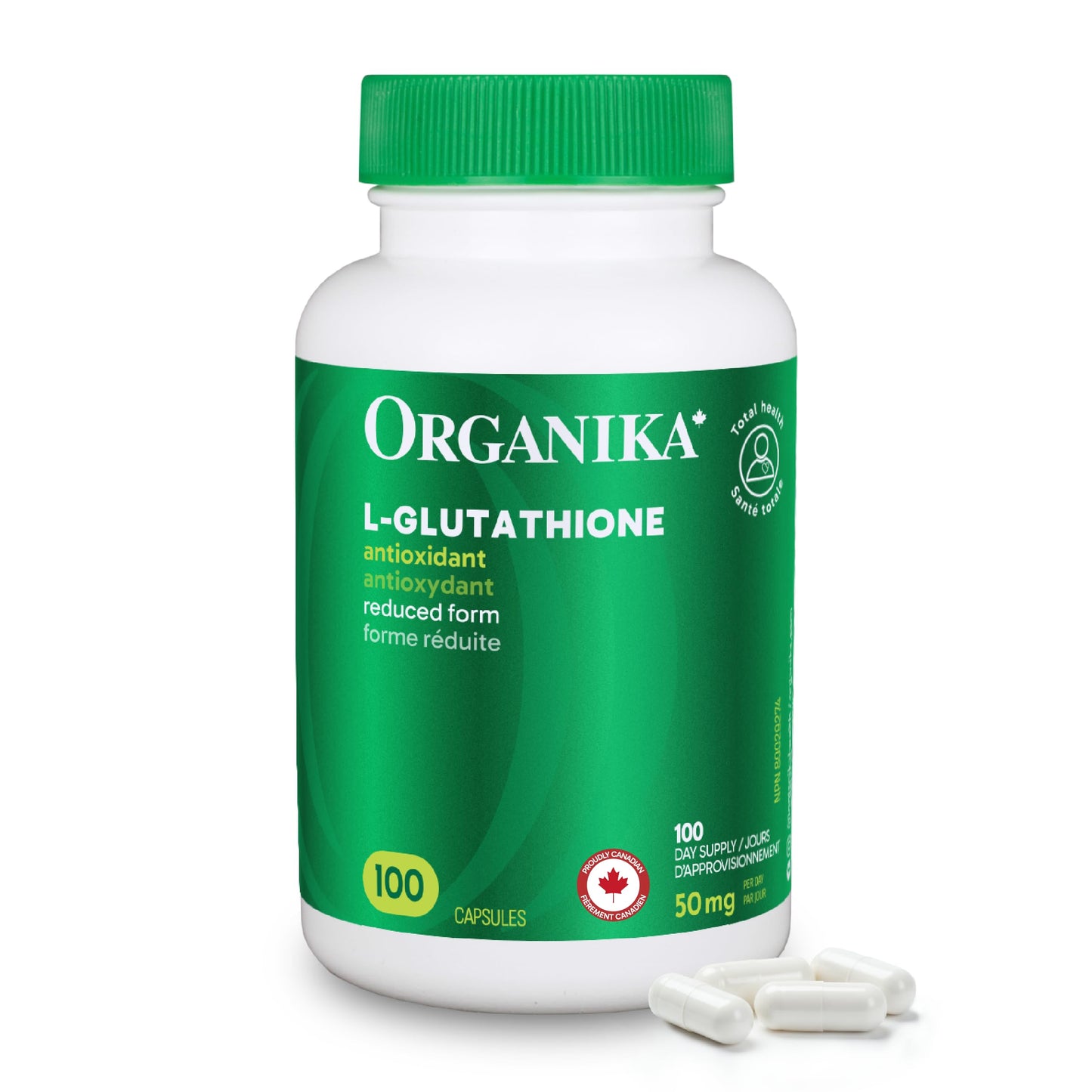 Organika Canadian-Made L-Glutathione (Reduced), Antioxidant and Detox Support -100 Caps - Available at All In One Marketplace Canada