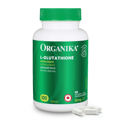 Organika Canadian-Made L-Glutathione (Reduced), Antioxidant and Detox Support -100 Caps - Available at All In One Marketplace Canada