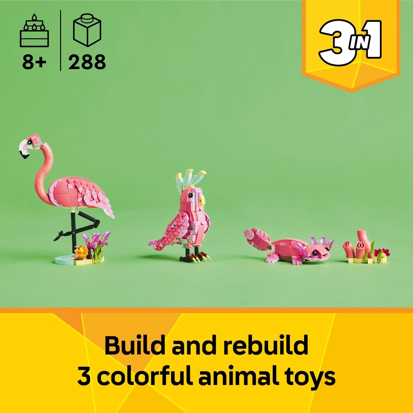 LEGO Creator 3 in 1 Wild Animals: Pink Flamingo Animal Building Toy - Building Toy with 3 Building Options, Pink Flamingo, Cockatoo, or Axolotl - Learning Toy for Kids, Ages 8+- 31170 🍁 All In One Marketplace Canada