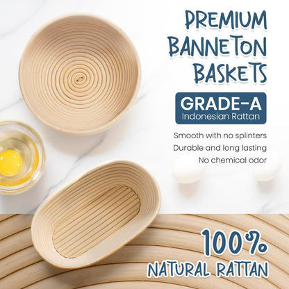 Glimsax Banneton Proofing Basket Set of 2, 9" Round & 10" Oval for Sourdough Baking, Bread Making Accessories and Tools Starter Kit, Gifts for Beginner and Professional Bakers - Available at All In One Marketplace Canada