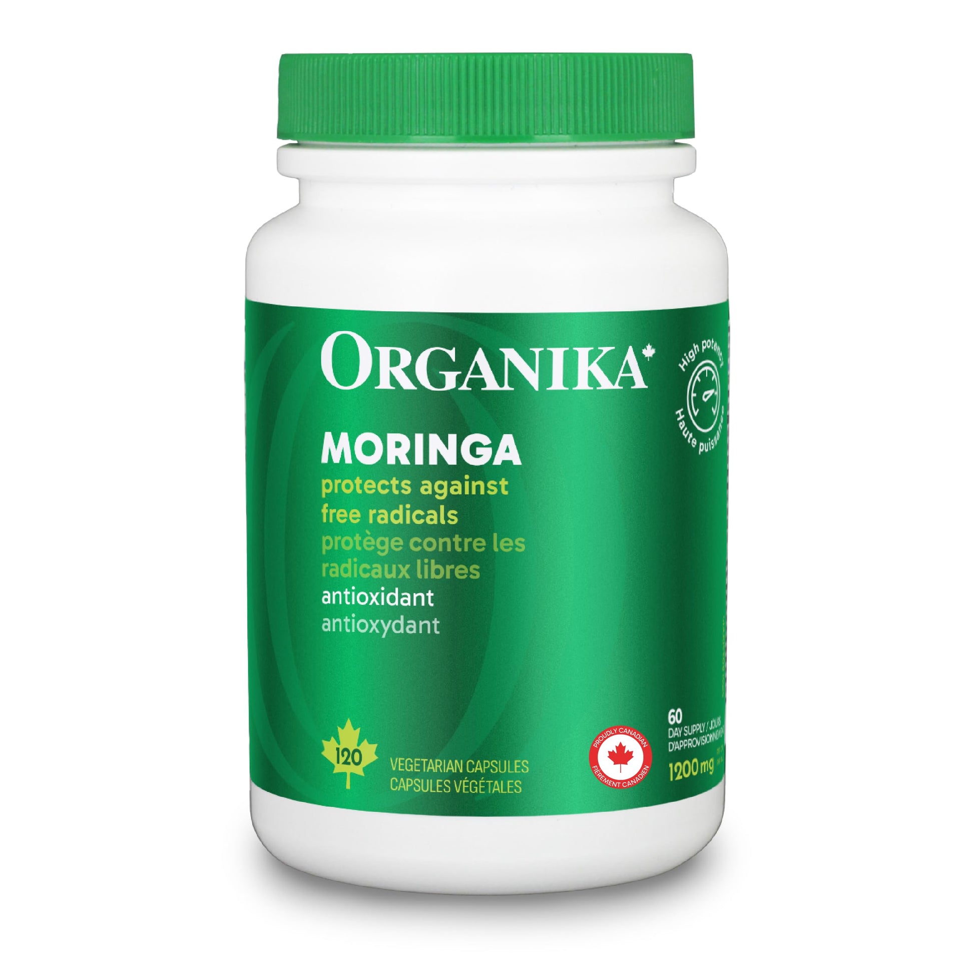 Organika Canadian-Made Moringa Leaf Extract- 1200mg Daily Dose, High Potency, Powerful Antioxidant, Anti-Inflammatory, Blood-Sugar Support, Detox, Source of Vitamins and Minerals- 120vcaps Organika