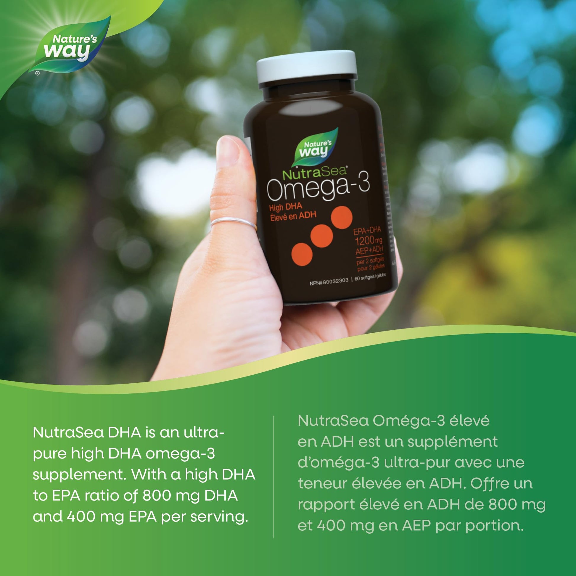 Nature's Way NutraSea DHA 2X Concentrated Omega 3 Softgels Supplement – Fresh Mint Flavour – Brain & Eye Support for Adults and Kids Ages 14+ – 500mg DHA, 60 Softgels Nature's Way