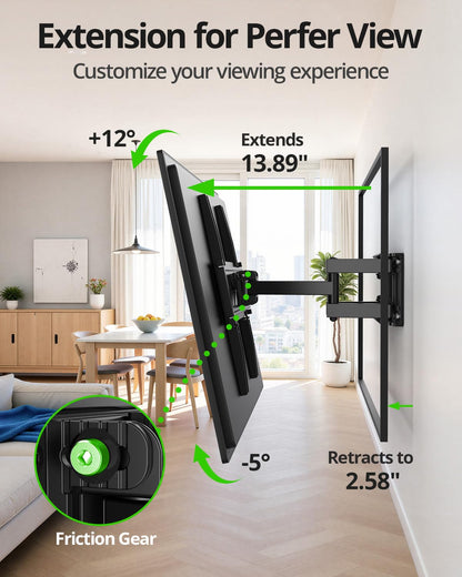 USX MOUNT Full Motion TV Wall Mount for Most 32-70 inch TVs up to 99 Lbs, Wall Mount TV Bracket with Articulating Swivel Tilting, TV Mount Fit 12" 16" Wood Studs, Max VESA 400x400mm, XMM903