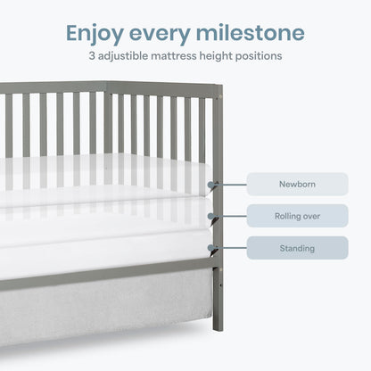 Dream On Me Synergy 5-in-1 Convertible Crib in Cool Grey, Greenguard Gold Certified, BSA Certified, 3 Mattress Height Settings, Classic Nursery Furniture 🍁 All In One Marketplace Canada