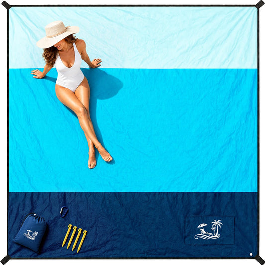 SOLNERY Large Beach Blanket Sand Proof Water Resistant, Beach Mat Sand Free Waterproof, Windproof, Stylish & Skin-Friendly, 8.2 x 6.8 ft, Fits 1–8 People, for Seaside, Picnic & Outdoor(Ocean Blue)
