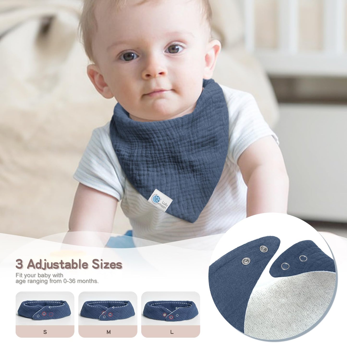 Lulumoon Muslin Baby Bibs 100% Cotton Baby Bandana Drool Bibs for Teething and Drooling, 8 Pack, Seashore