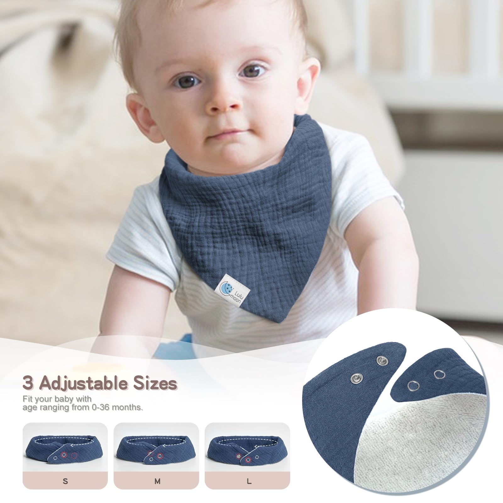 Lulumoon Muslin Baby Bibs 100% Cotton Baby Bandana Drool Bibs for Teething and Drooling, 8 Pack, Seashore
