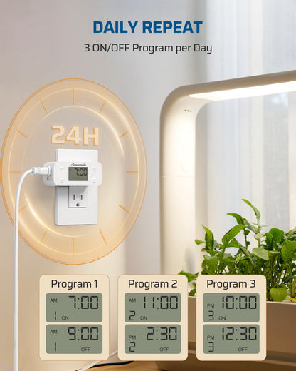 DEWENWILS 2 Pack 24 Hour Programmable Digital Timer Outlet, 1 Outlet, White 🍁 All In One Marketplace Canada