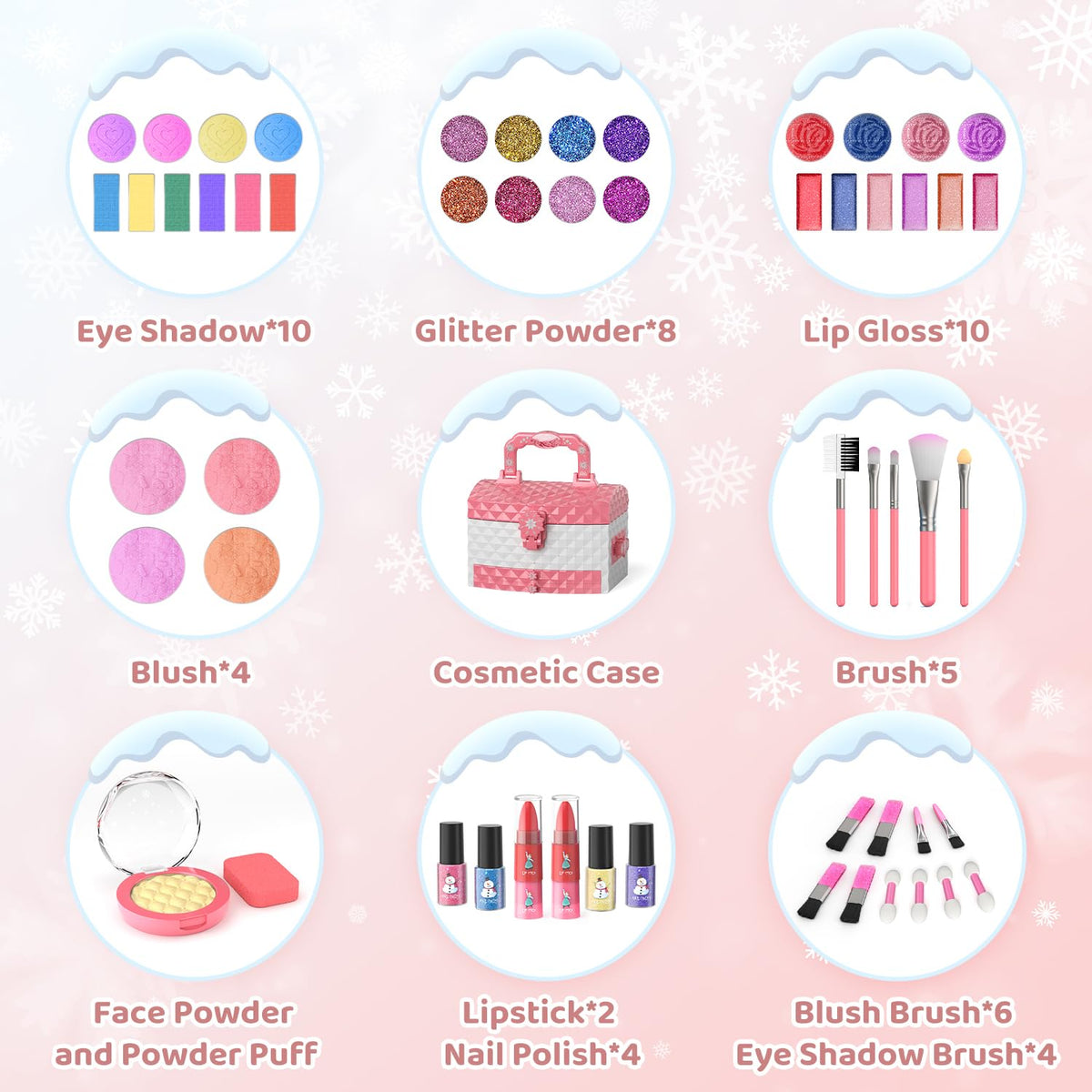 PERRYHOME Kids Makeup Set for Girl 56 Pcs Washable Real Cosmetic, Safe & Non-Toxic Frozen Toys Toddler Makeup Kit, Frozen Princess Dress up Game Christmas & Birthday Girl Gift for 3-12(Frozen Pink) 🍁 All In One Marketplace Canada
