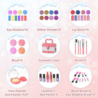 PERRYHOME Kids Makeup Set for Girl 56 Pcs Washable Real Cosmetic, Safe & Non-Toxic Frozen Toys Toddler Makeup Kit, Frozen Princess Dress up Game Christmas & Birthday Girl Gift for 3-12(Frozen Pink) 🍁 All In One Marketplace Canada