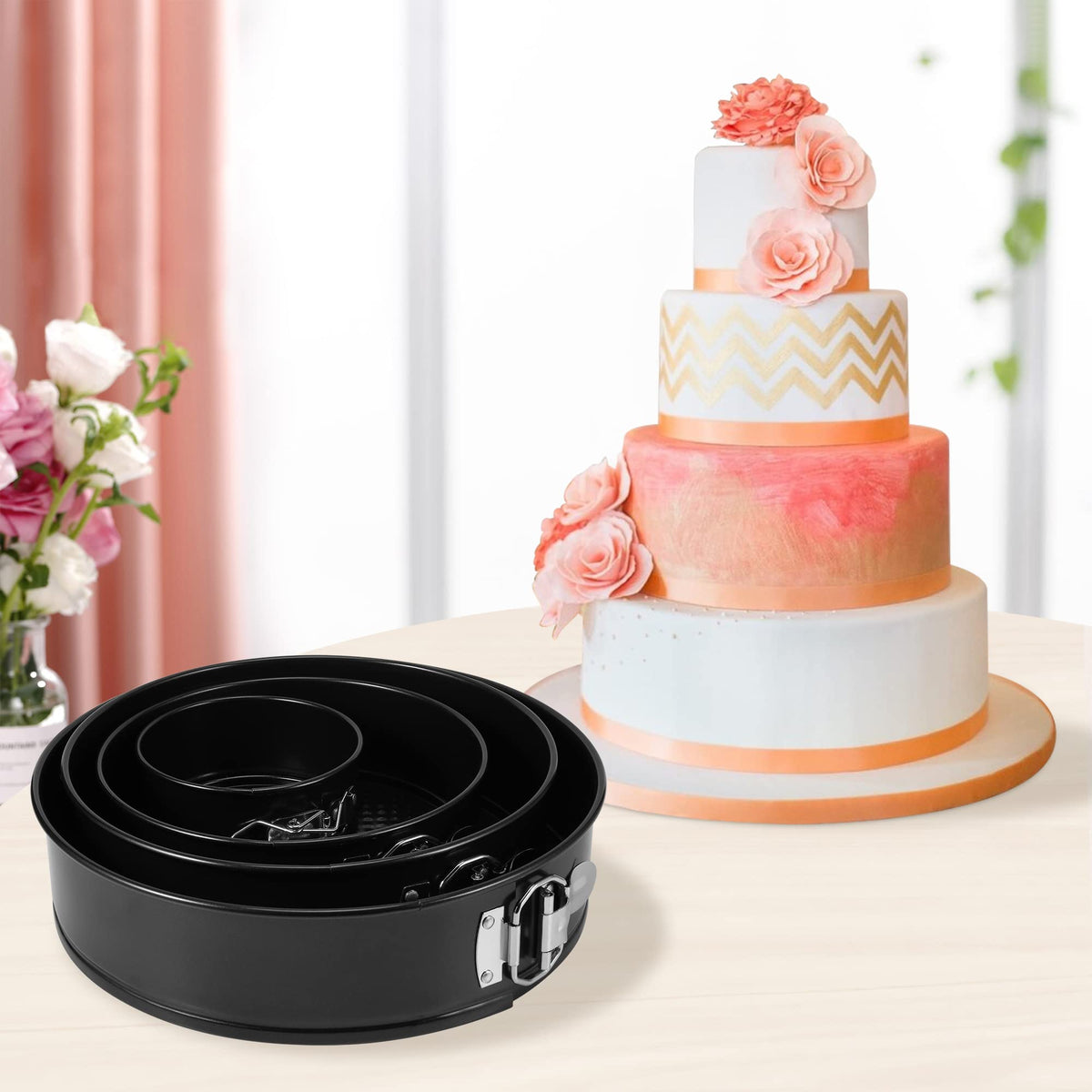 isheTao Springform Cake Pan Set of 4 (4” 7” 9” 10”), Black Cheesecake Pan, Round Nonstick Baking Pans Spring Form for Cheesecake, Removable Bottom, Leakproof Bakeware Sets 🍁 All In One Marketplace Canada