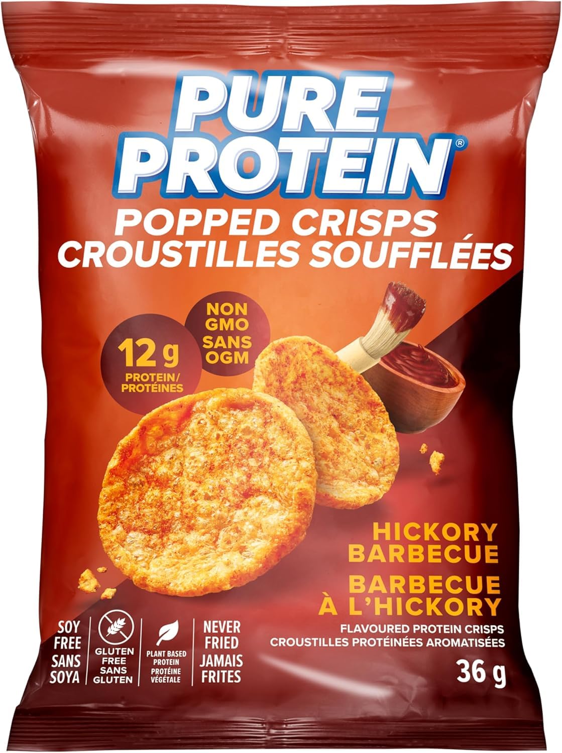 Pure Protein Popped Crisps, Hickory BBQ, High Protein Snack, 12 g Protein, 8 X 36 g bags