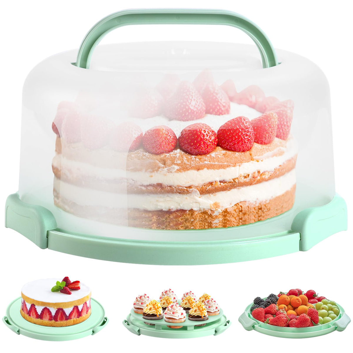 Ohuhu 10" Cake Carrier with Lid, BPA-Free Plastic Container, Leak-Proof 🍁 All In One Marketplace Canada