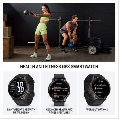Garmin Venu® 4, 45mm, Advanced Health and Fitness GPS Smartwatch, Bright and Colorful Display, Built-in Flashlight, 12 Days of Battery Life, Slate with Black Silicone Band