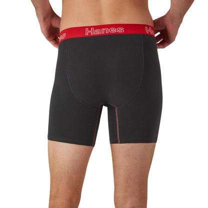 Hanes Mens Underwear Briefs, Cotton Stretch Moisture-Wicking Multi-Pack Boxer, Black - 6 Pack, Large US