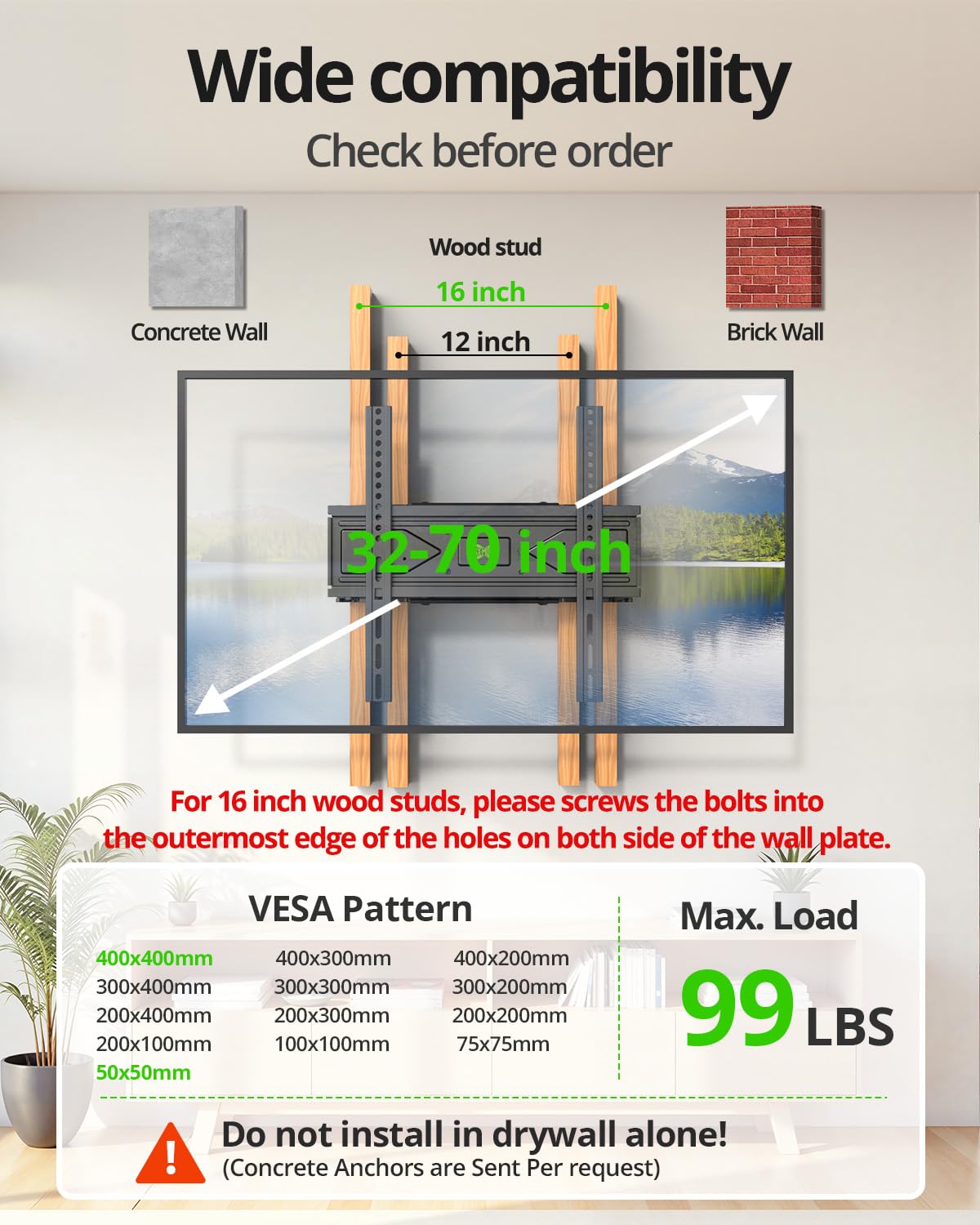 USX MOUNT Full Motion TV Wall Mount for Most 32-70 inch TVs up to 99 Lbs, Wall Mount TV Bracket with Articulating Swivel Tilting, TV Mount Fit 12" 16" Wood Studs, Max VESA 400x400mm, XMM903