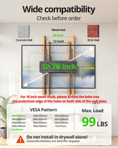 USX MOUNT Full Motion TV Wall Mount for Most 32-70 inch TVs up to 99 Lbs, Wall Mount TV Bracket with Articulating Swivel Tilting, TV Mount Fit 12" 16" Wood Studs, Max VESA 400x400mm, XMM903