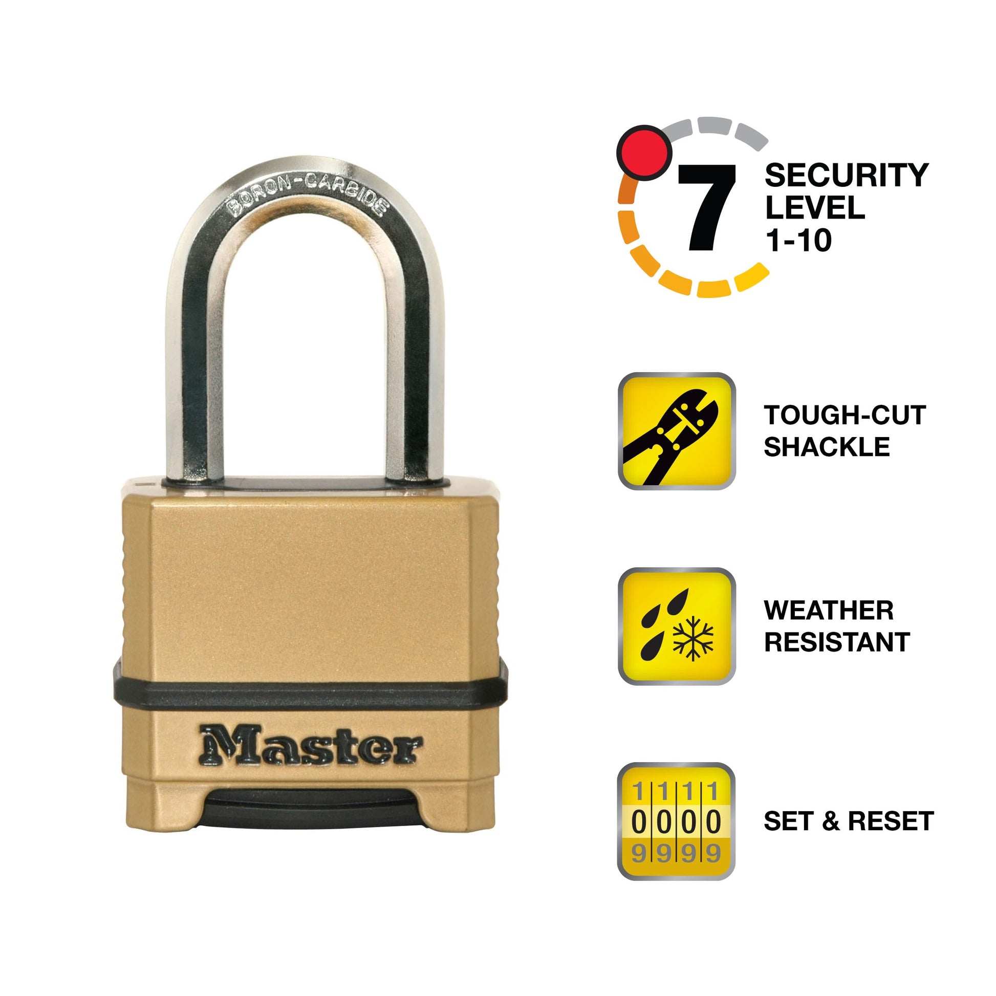 Master Lock Gold Outdoor Combination Lock, Heavy Duty Weather Resistant Padlock, Resettable Combination Lock for Outdoor Use 1.2 x 2 x 3.87 inches, 2 Pack, M175LFEC2 - Available at All In One Marketplace Canada