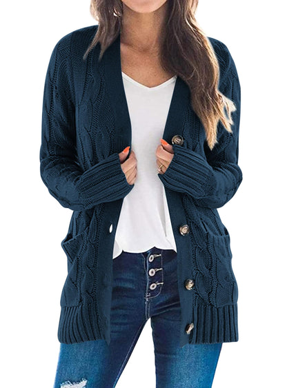 PRETTYGARDEN Women's Cable Knit Cardigan Sweaters Fall(Lake Blue,L) 🍁 All In One Marketplace Canada