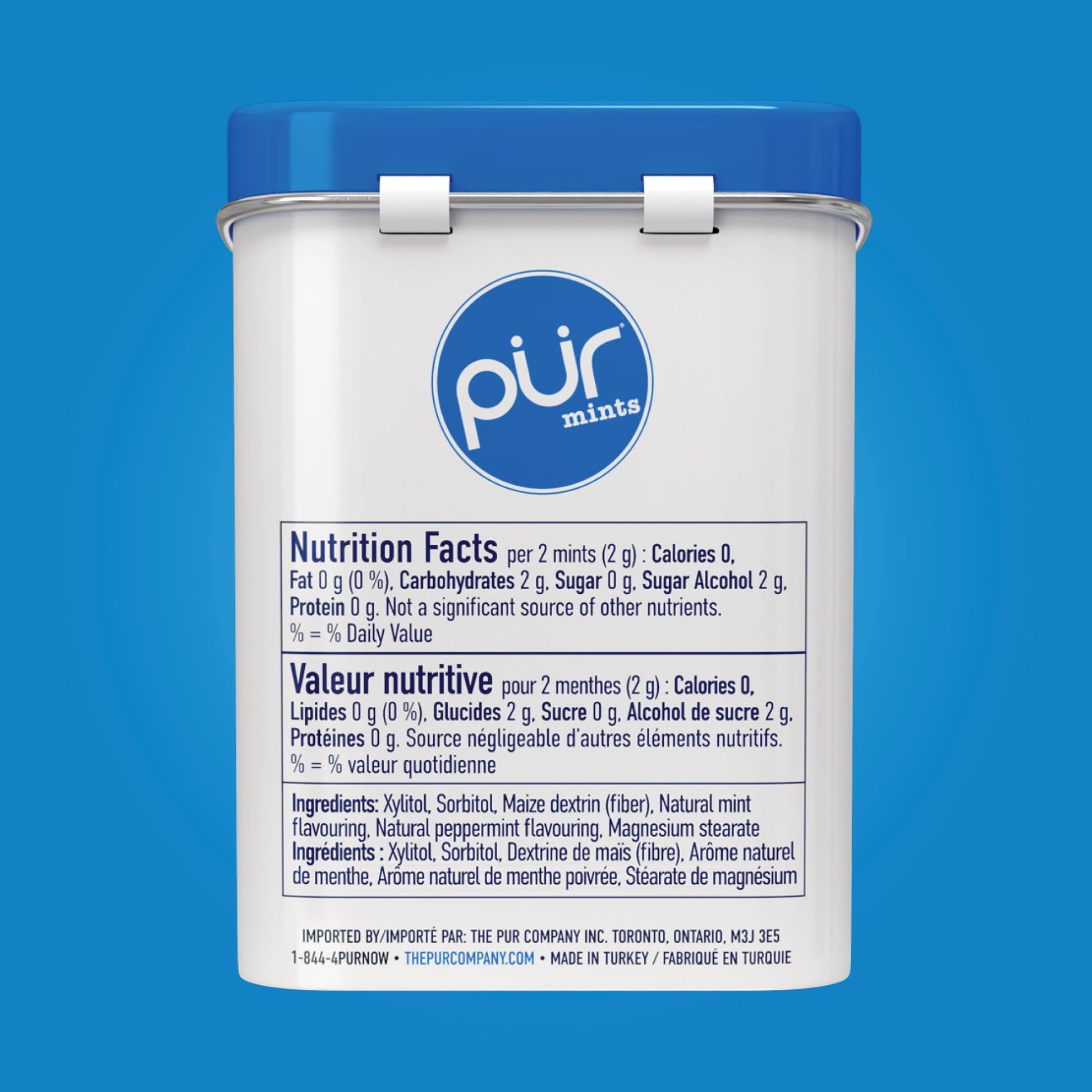 PUR Mints | Aspartame Free | Made with Xylitol | Sugar Free, Vegan, Gluten Free & Keto Friendly | Natural Peppermint Flavoured Mints, 30 Pieces (Pack of 12) - Available at All In One Marketplace Canada