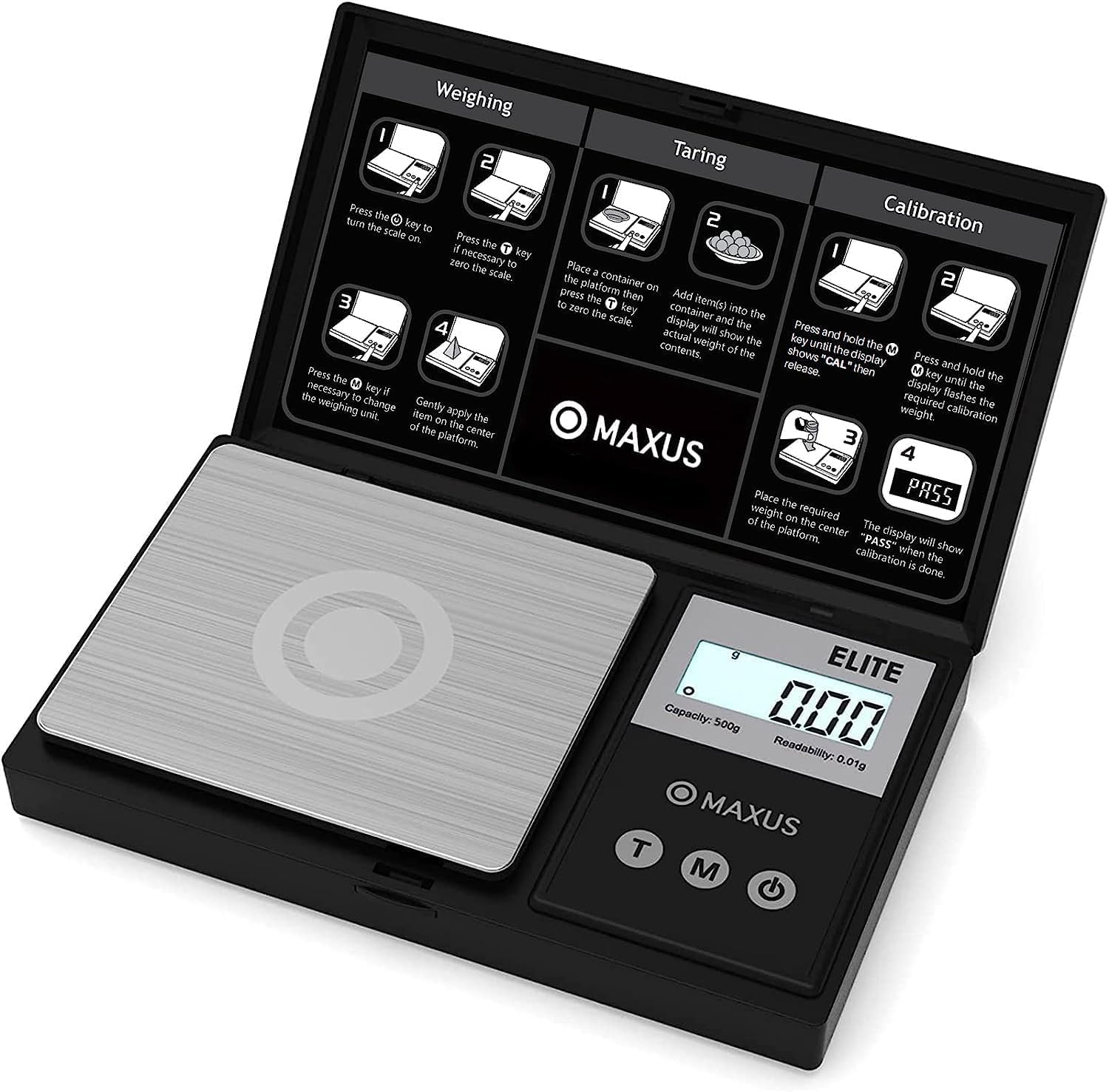 MAXUS Precision Pocket Scale 500g x 0.01g, Digital Gram Scale with Tray, Small Food Scale, Jewelry Scale, Ounces Grains Scale with Backlit LCD - Available at All In One Marketplace Canada