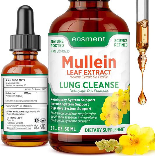 Easment Mullein Leaf Extract Drops for Lungs – Herbal Supplement for Lung Cleanse, Mucus & Phlegm Relief – Alcohol-Free Liquid 🍁 All In One Marketplace Canada