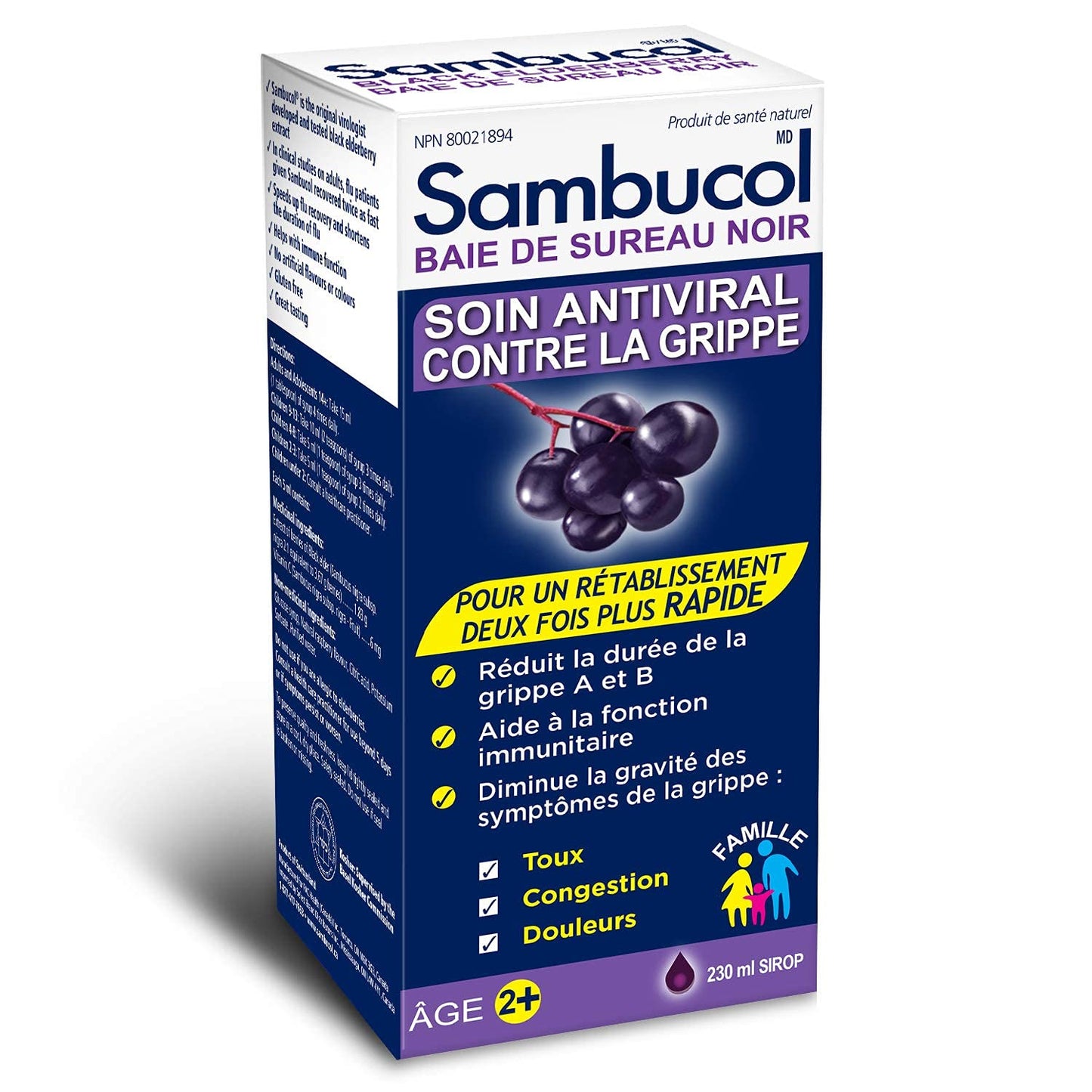 Sambucol Black Elderberry Anti-Viral Flu Care | Quickly Relieves Cold & Flu Symptoms | Immune Support & Antioxidant | Ideal for Families | Syrup, 230 mL, blue - Available at All In One Marketplace Canada