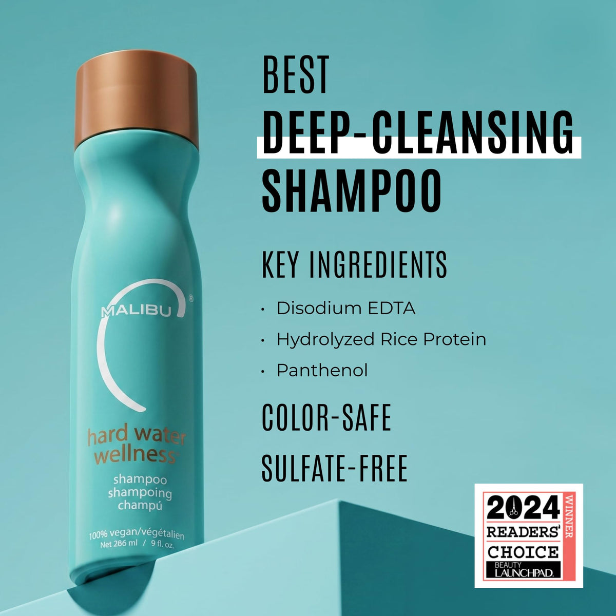 Malibu C Hard Water Hair Clarifying Shampoo - Sulfate Free Chelating Formula for Build Up & Scalp Detox - Removes Minerals, Prevents Discoloration, Restores Shine - Vegan Hair Care Products, 9oz