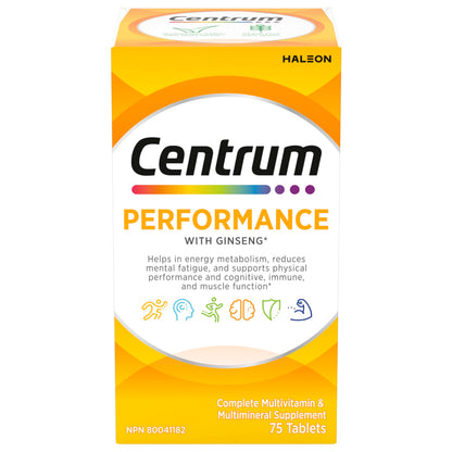 Centrum Performance Multivitamins/Minerals Supplement for Men & Women with Ginseng for Energy, 75 Tablets (Packaging May Vary) - Available at All In One Marketplace Canada