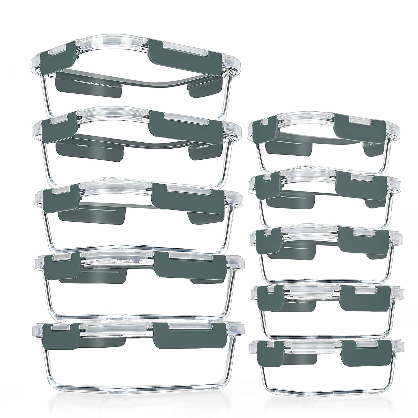 VERONES 10 Pack Glass Meal Prep Containers, Airtight & Stackable Glass Food Storage Containers Set with Lids,Exclusive of BPA,for Microwave, Oven, Freezer & Dishwasher,Grey - Available at All In One Marketplace Canada