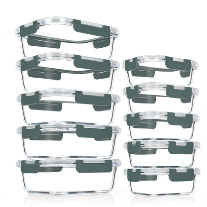 VERONES 10 Pack Glass Meal Prep Containers, Airtight & Stackable Glass Food Storage Containers Set with Lids,Exclusive of BPA,for Microwave, Oven, Freezer & Dishwasher,Grey - Available at All In One Marketplace Canada