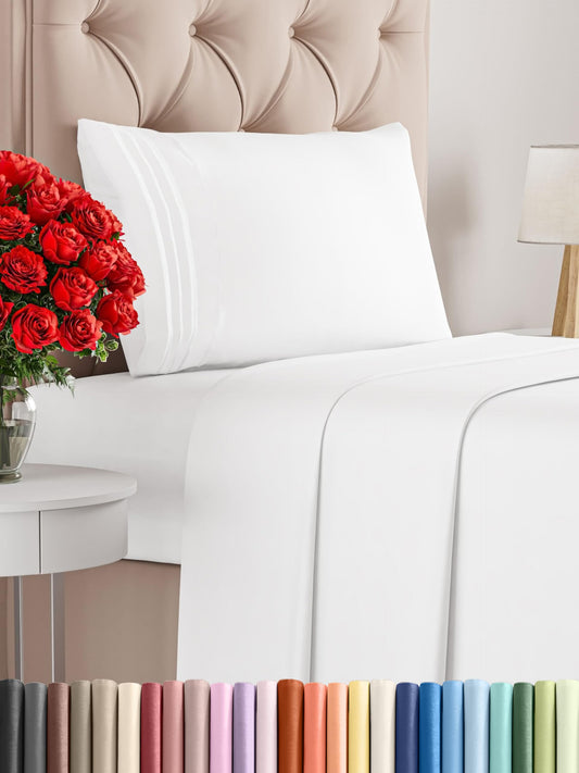 Twin Size Sheet Set - 3 Piece Set - Hotel Luxury Bed Sheets - Extra Soft - Deep Pockets - Easy Fit - Breathable & Cooling Sheets - Wrinkle Free - Comfy - White Bed Sheets – Twins Sheets - 3 PC