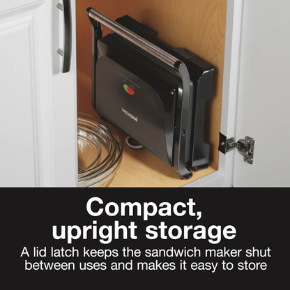 Proctor Silex 4 Serving Panini Press, Sandwich Maker and Compact Indoor Grill, Upright Storage, Easy Clean Nonstick Grids, Black (25440PS) - Available at All In One Marketplace Canada