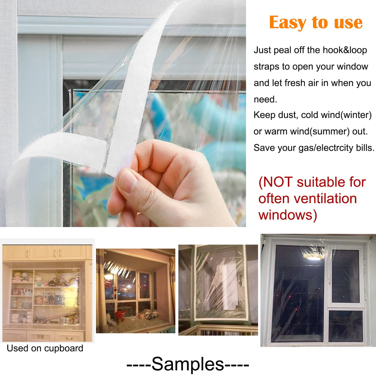 Mellroom Window Insulation Kit 47inX63in(120X160cm) for Winter Keep Cold Out,cuttable Transparent Film 180㎛ Thickness,Easy to Open for Ventilation,held by Adhesive Strips,Reusable Plastic Window wrap 🍁 All In One Marketplace Canada