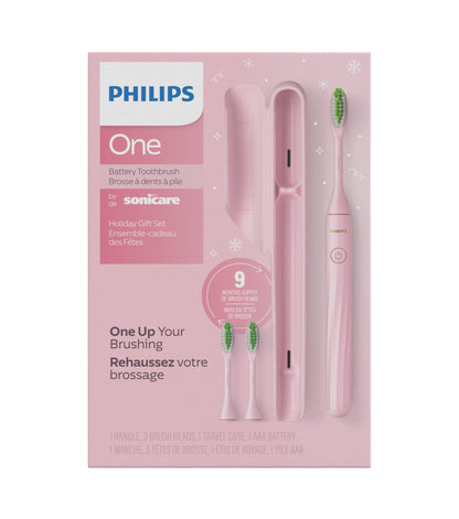 Philips One by Sonicare Battery Toothbrush Holiday Pack with 3 Brush Heads, Manhattan Edition