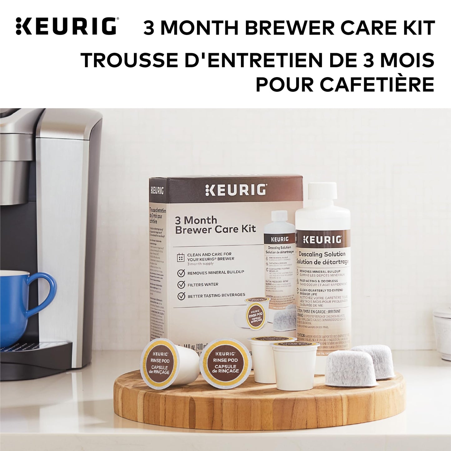 Keurig 3-Month Brewer Maintenance Kit, Includes Descaling Solution, Water Filter Cartridges & Rinse Pods, 7 Count