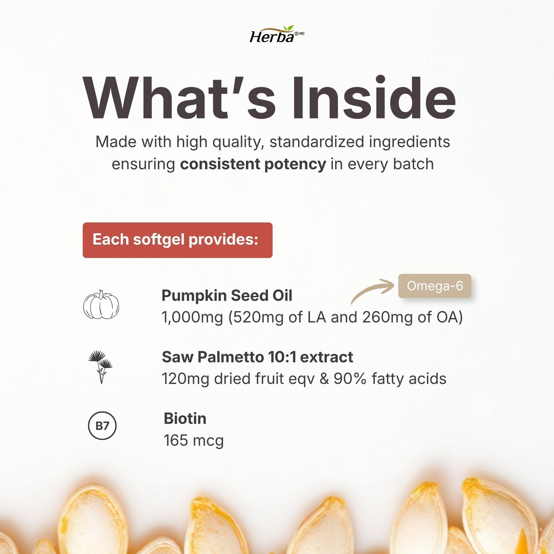 Herba Pumpkin Seed Oil Capsules for Hair - 90 Softgels | 3 in 1 with Saw Palmetto and Biotin | Cold Pressed, Extra Virgin, and Non GMO | Made in Canada - Available at All In One Marketplace Canada