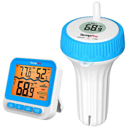 TempPro Waterproof Wireless Pool Thermometer Easy Read, Digital Pool Thermometer Floating for Swimming Pool, Hot Tub, Cold Plunge, Pond, Upgraded IPX8 Water Temperature Monitor (Previously ThermoPro) - Available at All In One Marketplace Canada