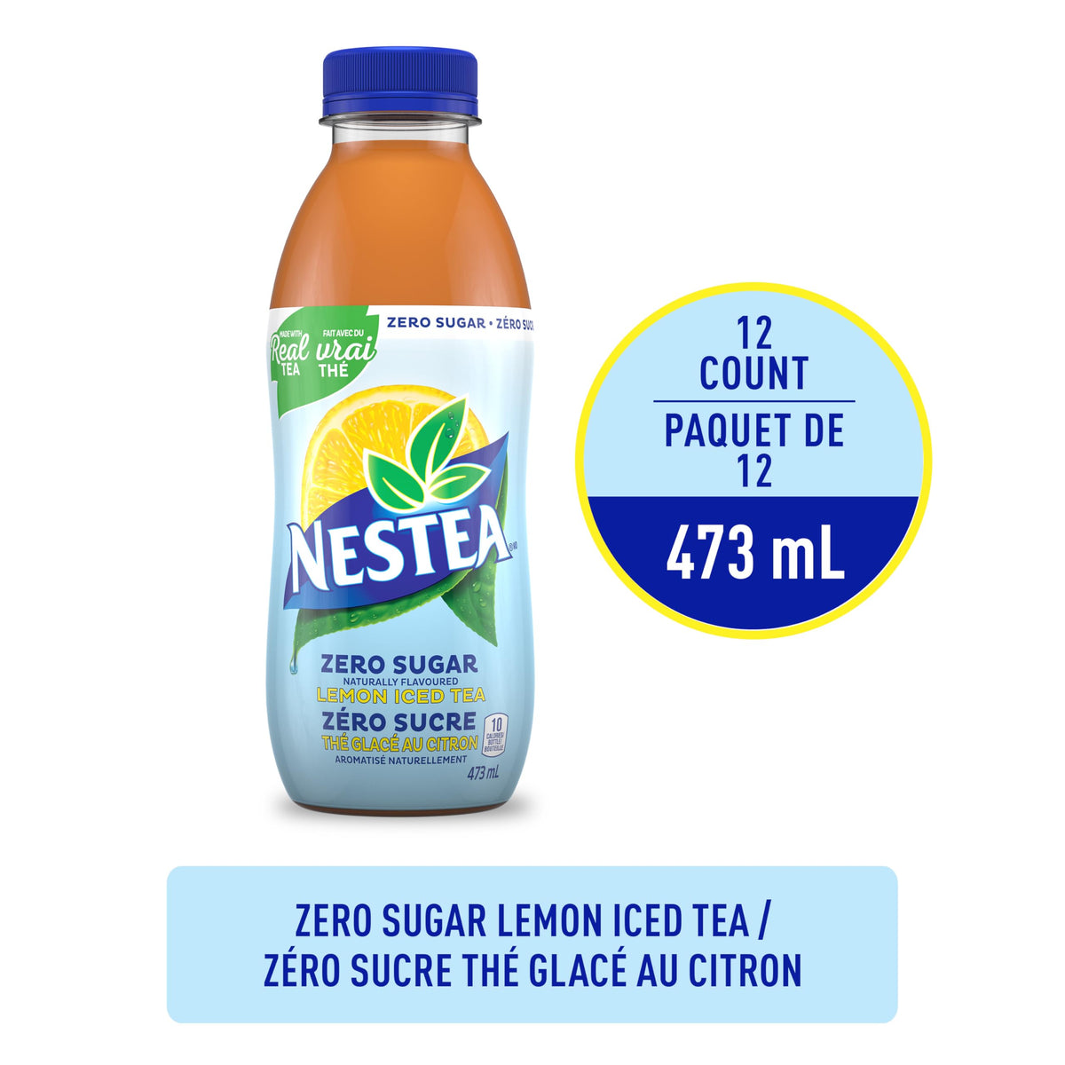 Nestea Naturally Flavoured, Zero Sugar Lemon Iced Tea, 473mL, 12 Count