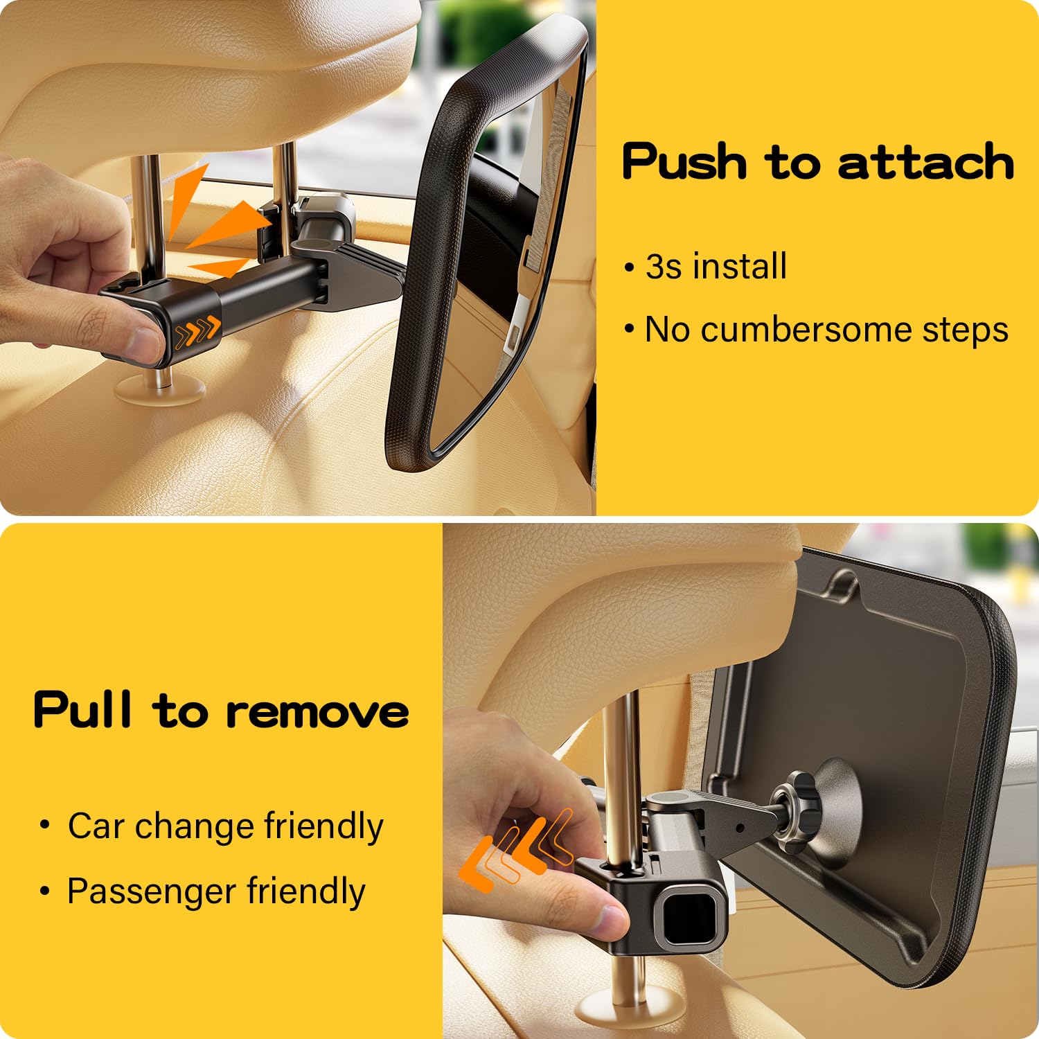 TAZENI Baby Car Mirror for Never Shake Newborn Essentials Baby Mirror for Car Seat Rear Facing Hook Clip Design 360° Adjustable Easy Install Back Seat Mirror for Baby Clear View ShatterProof